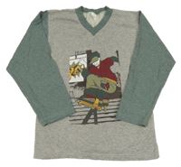 Šedi-zelené tričko s potlačou