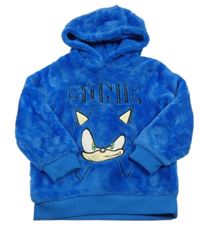 Modrá chlpatá mikina so Sonicem a kapucňou