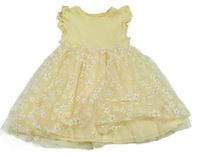 Citronové rebrované šaty s květovanou sukní F&F