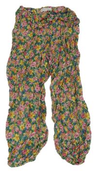 Modro-žluto-růžové květované lehké kalhoty Zara