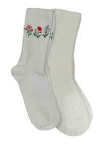2x - Bílé ponožky - s kytičkami + žebrované