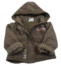 Hnedá šušťáková zimmí bunda s panenkami a kapucňou