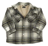 Šedo-bílo-modrá kostkovaná košilová zateplená bunda Next