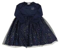 Tmavomodré sametovo/tylové šaty s hvězdičkami Topolino