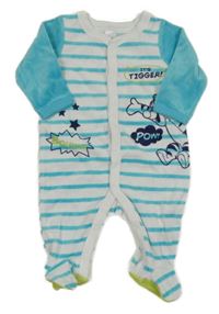 Světlemodro-biely pruhovaný zamatový overal s Tigrom Disney