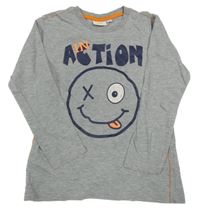 Sivé melírované tričko so smajlíkom a nápisom Kids