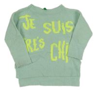 Světlezelený svetr s nápisem Benetton