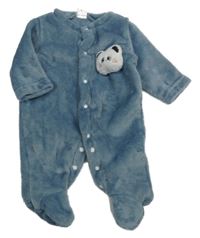 Modrý chlpatý overal s medvedíkom Shein