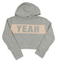 Sivá melírovaná crop mikina s nápisom a kapucňou C&A