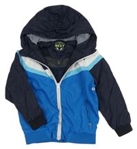 Modro-tmavomodro-bílá šusťáková jarní bunda s kapucí Next