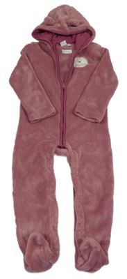 Růžová chlupatá kombinéza s medvídkem Pú a kapucí Disney