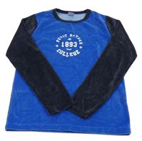 Safírovo-tmaovmodrá zamatová mikina s nápisom Petit Bateau