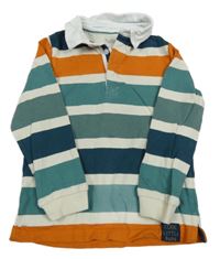 Zeleno-oranžovo-smotanová pruhovaná polo mikina