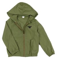 Khaki šušťáková bunda s dinosaurom a kapucňou Shein