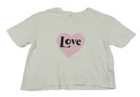 Biele crop tričko so srdiečkom s nápisom Primark