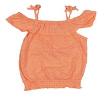 Neónově oranžový top so vzorom a volánikmi Yigga