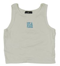 Biely rebrovaný crop top s nápisom C&A