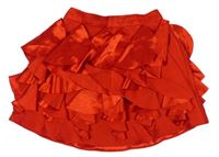 Červená saténová sukňa s volánikmi M&S