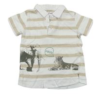 Bílo-béžové pruhované polo tričko se slonem a tygrem Kimbaloo