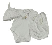 3Set - Biele body s ovečkou + biely podbradník s hvězdičkami + čapica F&F