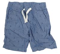 Modré melírované plátenné kraťasy s kotvami H&M