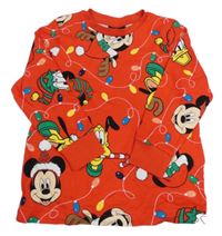 Červené pyžamové triko s Minnie a Mickey s kamarády a vánočním motivem Disney