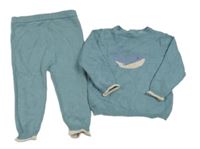 2Set - Modrý úpletový svetr s velrybou + úpletové kalhoty M&S
