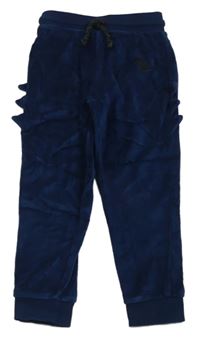 Tmavomodré sametové tepláky s dinosaurem a ostny George