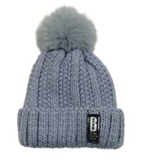 Modrošedá žebrovaná vzorovaná zateplená čepice s bambulí