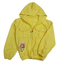 Žltá prepínaci mikina so srdiečkom s tulipánky a autíčkom a medvedíkom a kapucňou