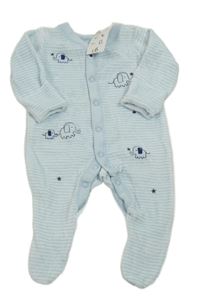Nové - světlemodro-biely pruhovaný zamatový overal so sloníky NUTMEG