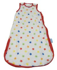 Bílo-červený mušelínový podšitý spací pytel s farebnými hviezdičkami Jojo Maman Bébé