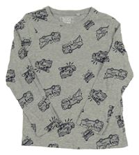 Šedé melírované triko s hasiči a policejními auty C&A