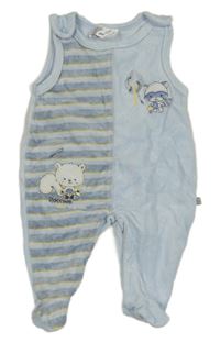 Světlemodro-pruhované sametové dupačky s mývalem a veverkou Ergee