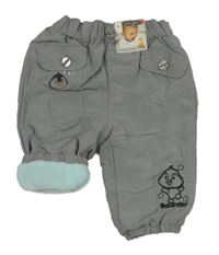 Nové - šedé šusťákové podšité kalhoty s tučňáčkem Ergee