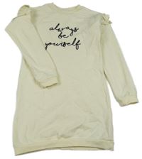 Smetanové teplákové šaty s nápisy a volánky PRIMARK