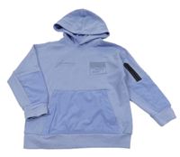 Modrofialová mikina s potlačou a podpisem a vreckom a kapucňou ZARA