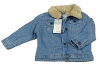 Nové - modrá rifľová zateplená bunda s huňatým golierikom PRIMARK