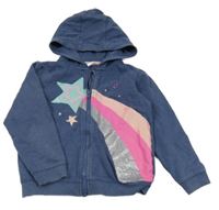 Tmavomodrá melírovaná prepínaci mikina s kometou a hviezdičkami a kapucňou Tu