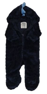 Tmavomodrá plyšová podšitá kombinéza s kapucí a ostny F&F