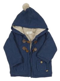 Tmavomodrý propínací zateplený svetr s kapucí s bambulí mayoral