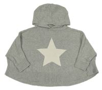 Sivé melírované pletené pončo s hviezdičkou a kapucňou GAP