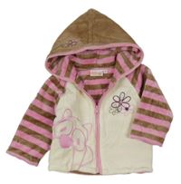 Smetanovo-ružovo-hnedá zamatová prepínaci podšitá mikina so sovičkou a pruhmi a kapucňou INSCENE