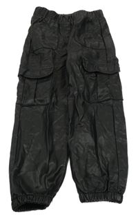 Černé cargo cuff koženkové kalhoty Matalan