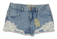 Nové - modré plesňové rifľové kraťasy s čipkou Denim Co.