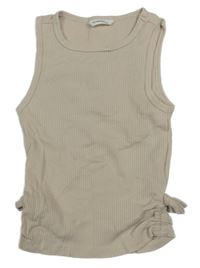 Svetlobéžový rebrovaný crop top s nařasením a mašľami RESERVED