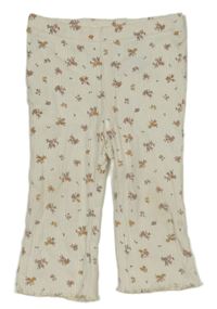 Smetanové žebrované tepláky s kytičkami H&M