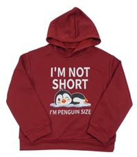 Vínová mikina s tučňáčkem a nápismi a kapucňou SHEIN