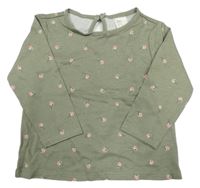 Nové - khaki tričko s růžemi H&M