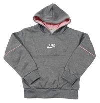Sivá melírovaná thermo mikina s logom a vreckom a kapucňou Nike
